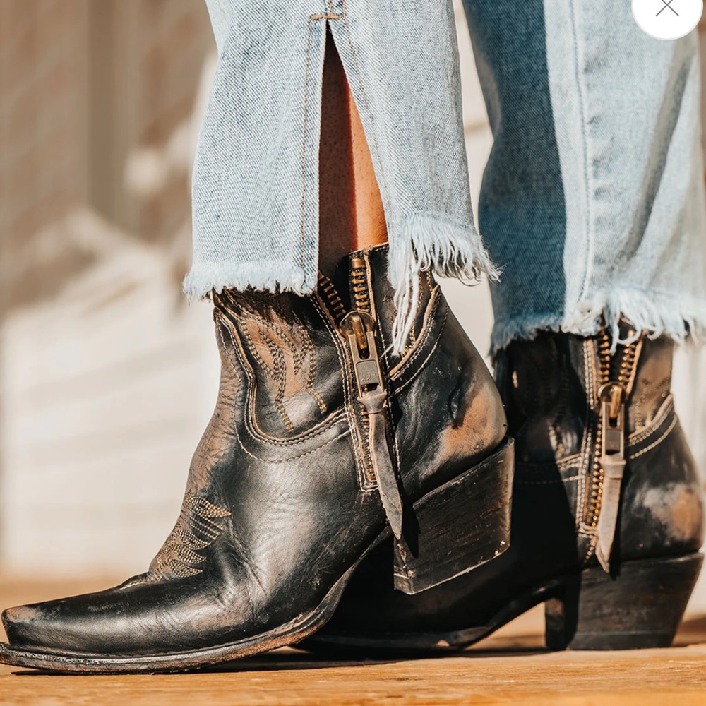 Freebird Wolfie Black distressed Western Ankle Bootie